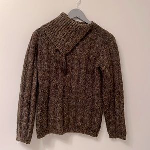 Adrienne Vittadini Split Turtle Neck Cable Sweater in Brown, U.S. M
